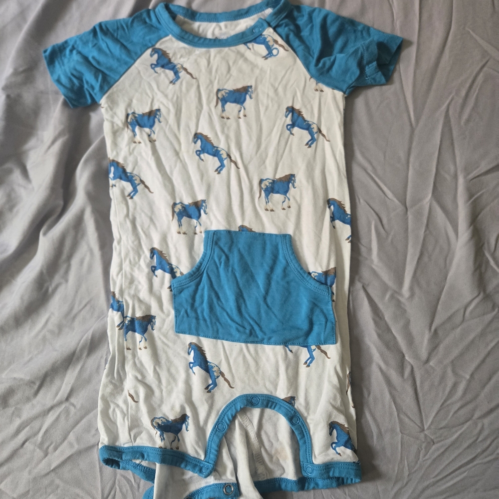 Kyte BABY Blue and White Horse Print Shortall
